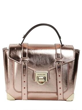 MICHAEL Michael Kors Manhattan Medium Leather Satchel in Metallic Primrose